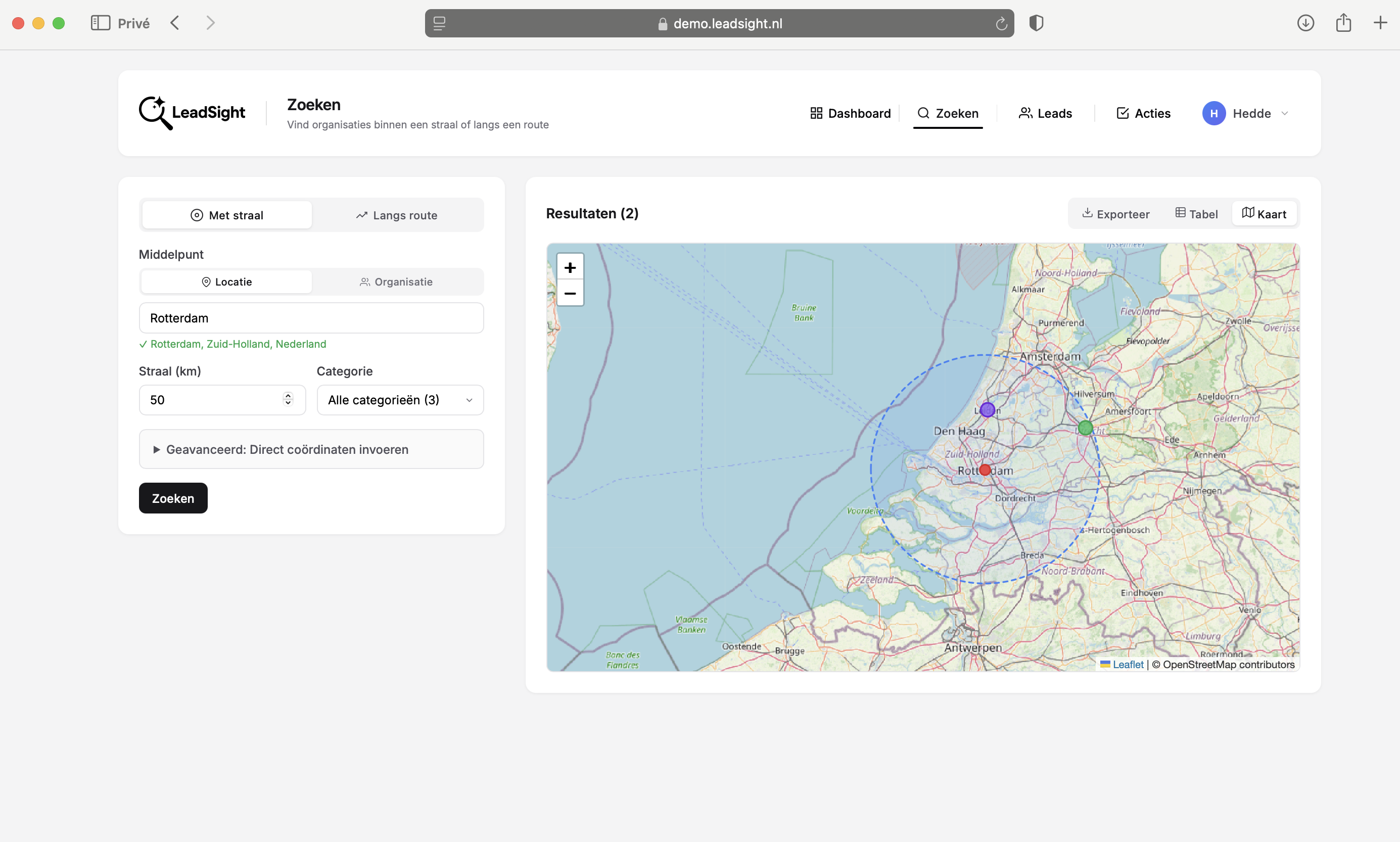 LeadSight Zoeken op straal